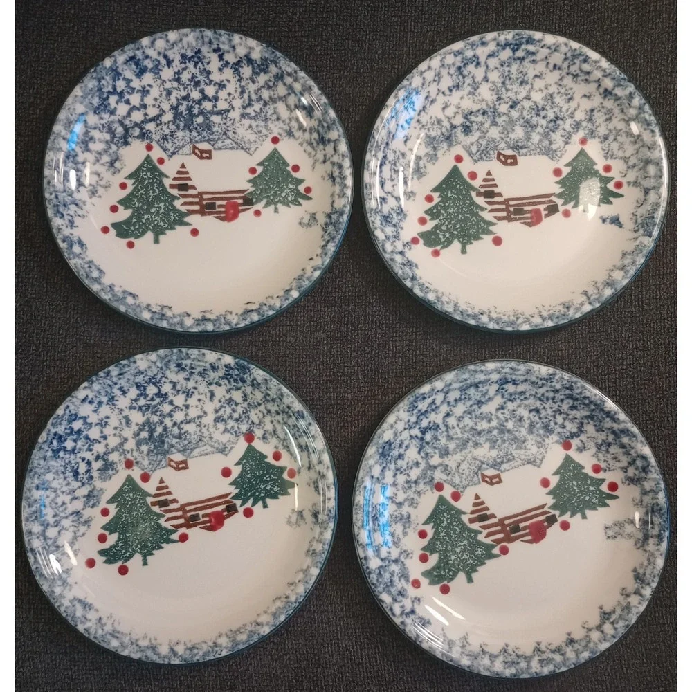 Tienshan Folk Craft Cabin in the Snow Salad/Dessert Plates 7.5